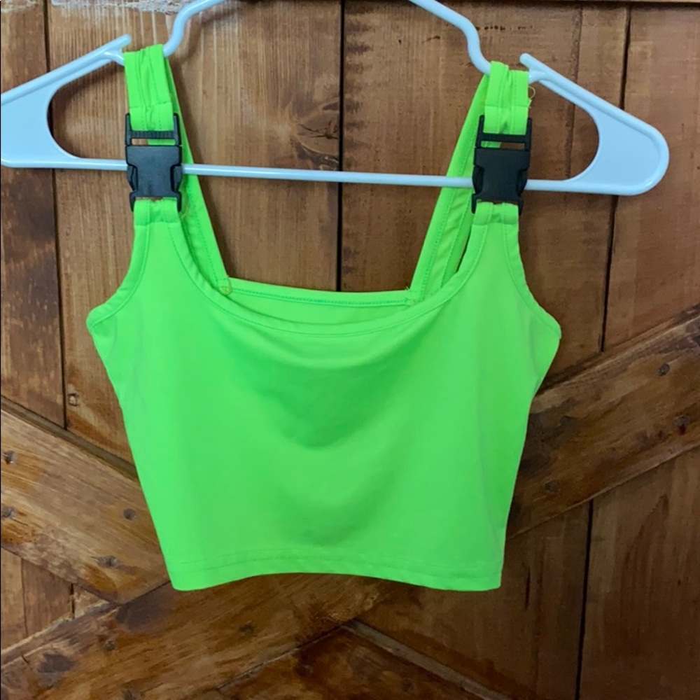 Neon green buckle crop top